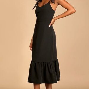 Lulu's Black Midi Dress with Ruffle Hem